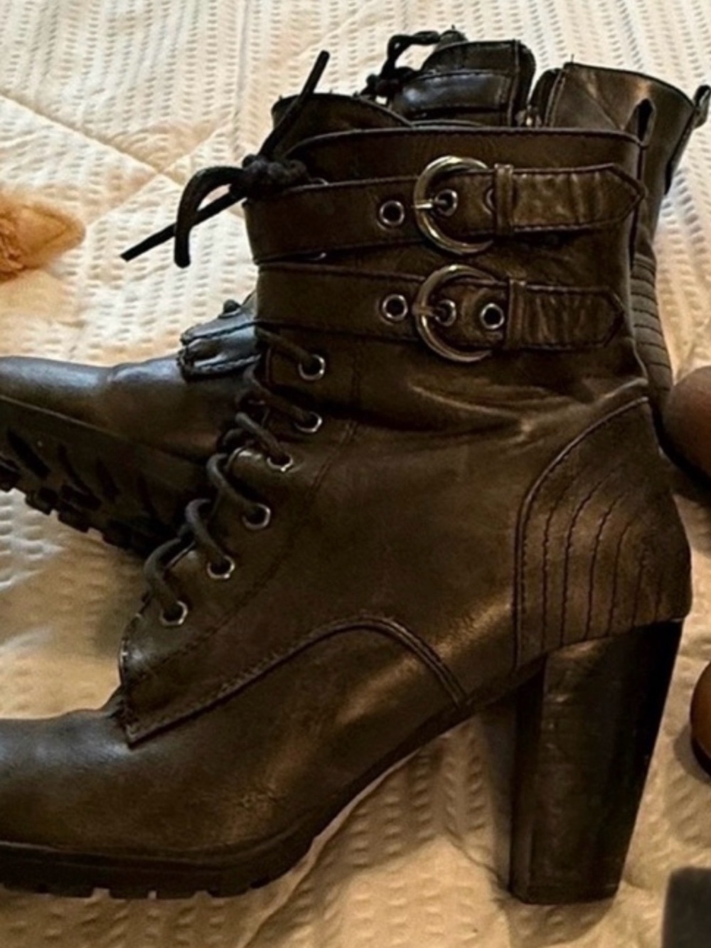 Women's Black Lace-Up Buckle Ankle Boots